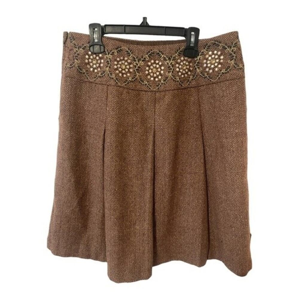 Ann Taylor Loft Lined Skirt Herringbone Pleated Sequin Party Vintage Fall 8
